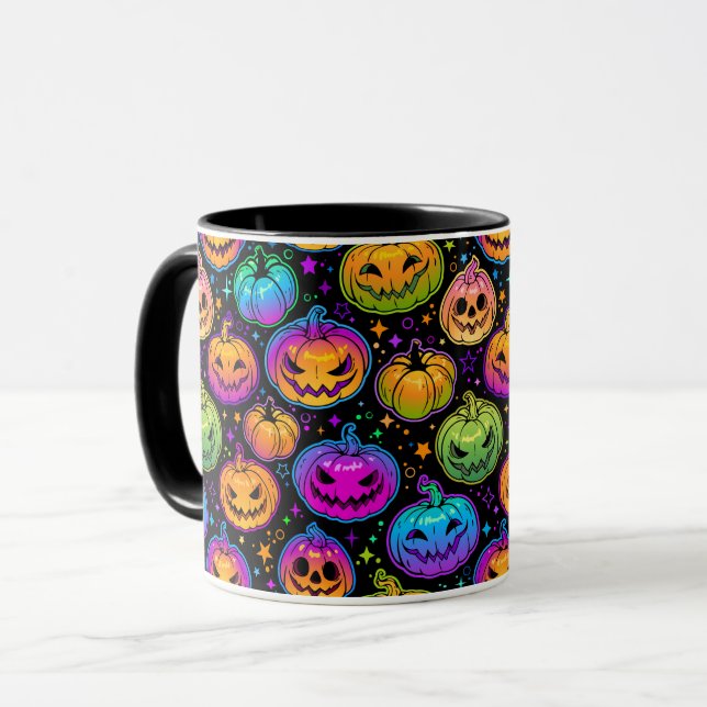 Bright, Multicolored Halloween Pumpkin Pattern Mug (Front Left)