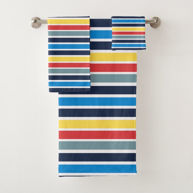 Bright multicolored horizontal stripes.  bath towel set (Insitu)