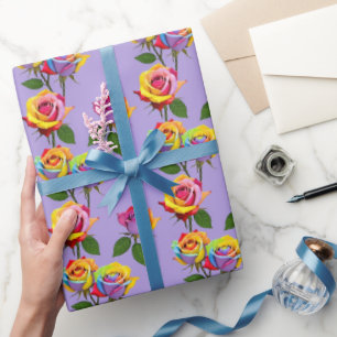 Bright Multicolored Roses In Rainbow Shades Wrapping Paper