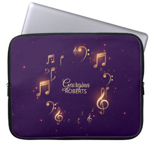 Bright Music Notes and Custom Name Laptop Sleeve