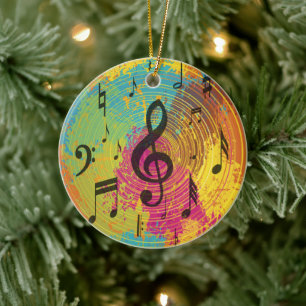 Bright Music Notes on Explosion of Colour Ceramic Ornament