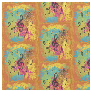 Bright Music Notes on Explosion of Colour Fabric