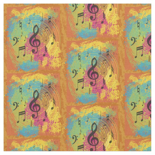 Bright Music Notes on Explosion of Colour Fabric (Close Up)