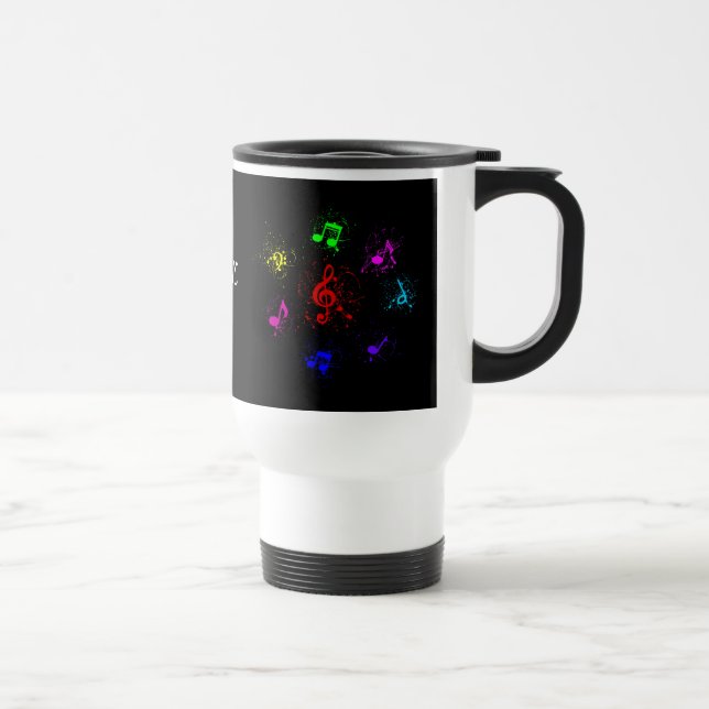 Bright musical notes with splashes of paint travel mug (Right)