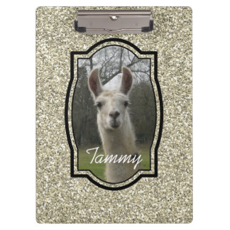 Bright N Sparkling Llama in Gold Champagne Clipboard