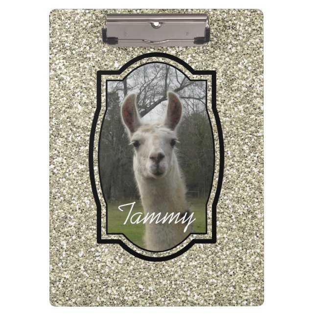 Bright N Sparkling Llama in Gold Champagne Clipboard (Front)