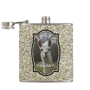 Bright N Sparkling Llama in Gold Champagne Hip Flask