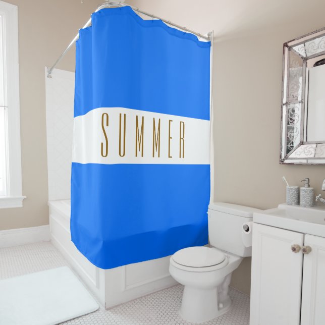 Bright Nautical Blue White Stripes SUMMER Text  (In Situ)