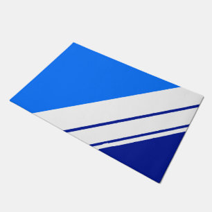 Bright Nautical Blues Sporty White Racing Stripes Doormat