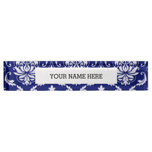 Bright Navy Blue Damask Pattern Nameplate
