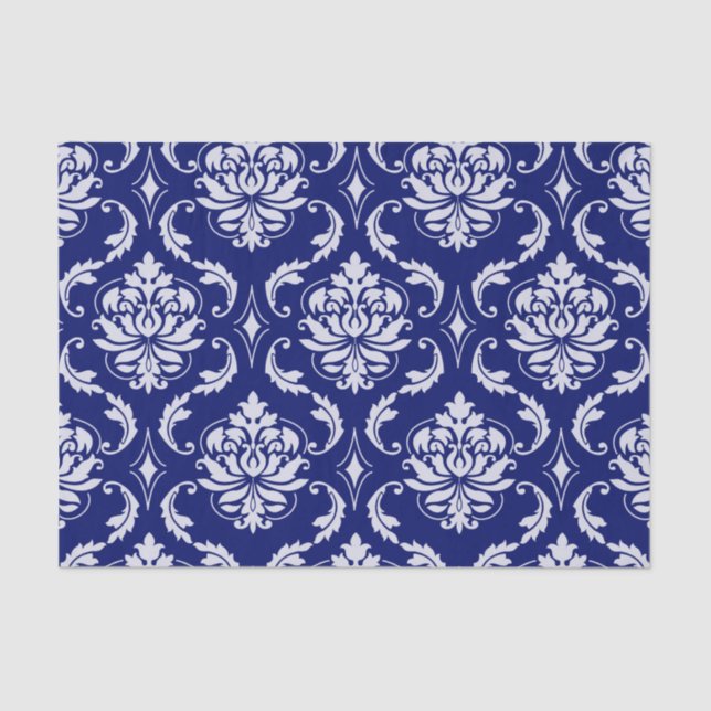 Bright Navy Blue Damask Pattern Tissue Paper (Front)