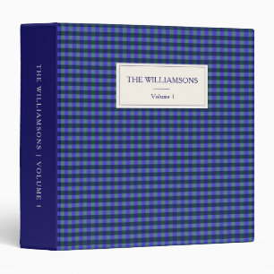 Bright Navy Blue Gingham Personalized Family Photo Binder