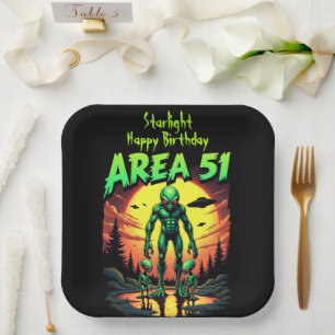 Bright Neon Aliens Watch Area 51 Paper Plate