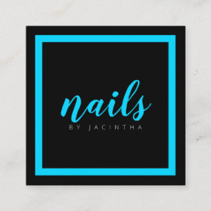 Bright Neon Blue Modern Nail Technician Salon Square Business Card