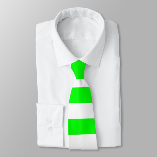 Bright Neon Chartreuse Green and White Stripe Tie (Tied)