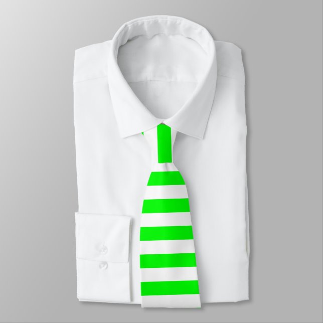 Bright Neon Chartreuse Green and White Stripe Tie (Tied)