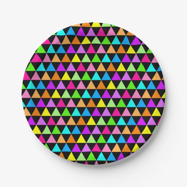 Bright Neon Colors Triangles Party Paper Plates (Front)