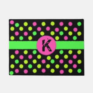Bright Neon Coloured Polka Dot Monogram Door Mat