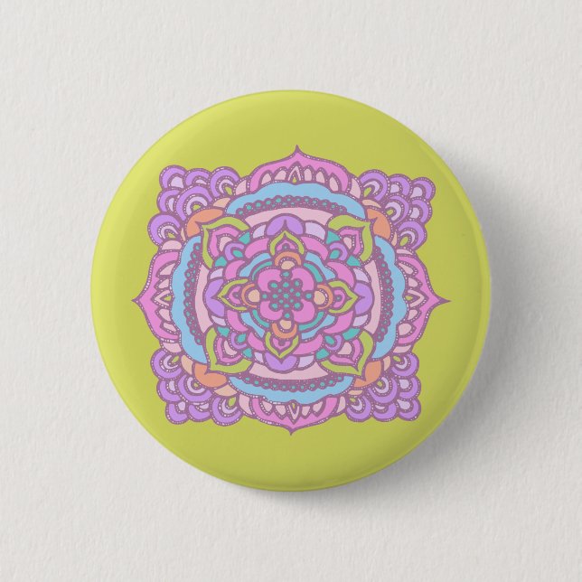 Bright Neon Colourful Tracery Ornament Button (Front)