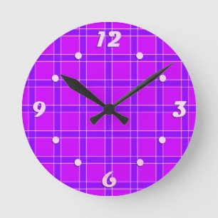 Bright neon crimson chequered pattern Throw Pillow Round Clock