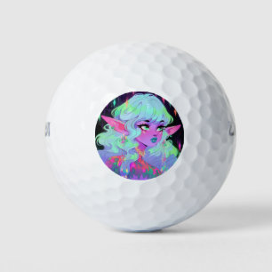 Bright Neon Fantasy Elf Anime Girl Golf Balls