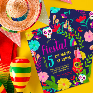 Bright neon floral Mexican 5 de mayo fiesta party Invitation