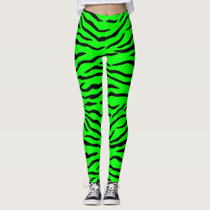Bright Neon Green and Black Tiger Stripes Leggings