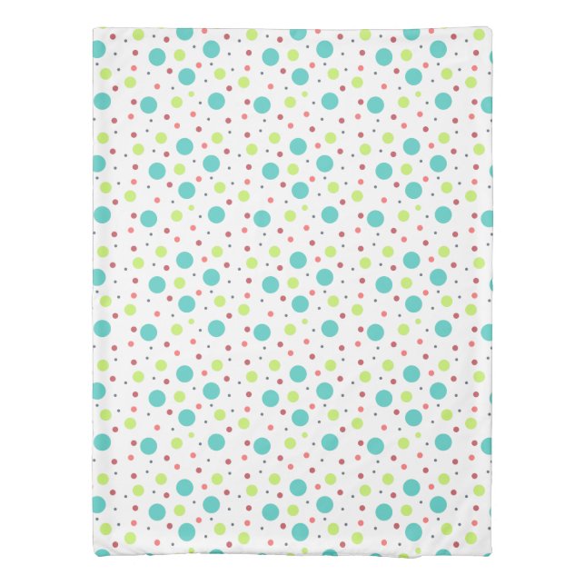 Bright Neon Green Blue Red Pink Gray Polka Dots Duvet Cover (Back)