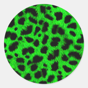 BRIGHT NEON GREEN LIME BLACK ANIMAL PRINT PATTERN CLASSIC ROUND STICKER