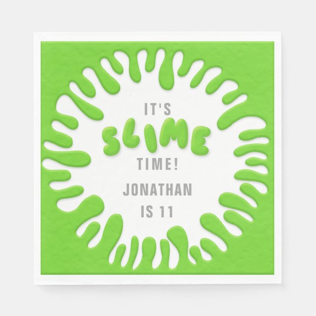 Bright neon green slime party napkin (Front)