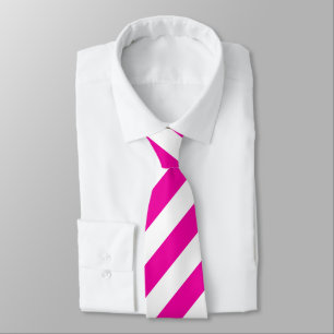 Bright Neon Hot Pink and White Stripe Necktie
