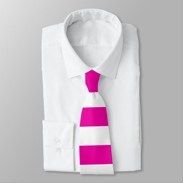 Bright Neon Hot Pink and White Stripe Tie (Tied)