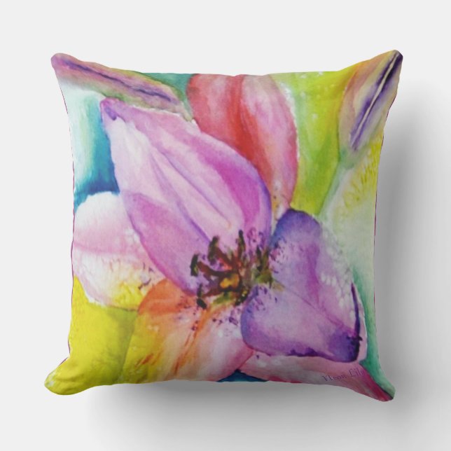 BRIGHT NEON LILY FLOWER PATIO OUTDOOR PILLOW (Front)
