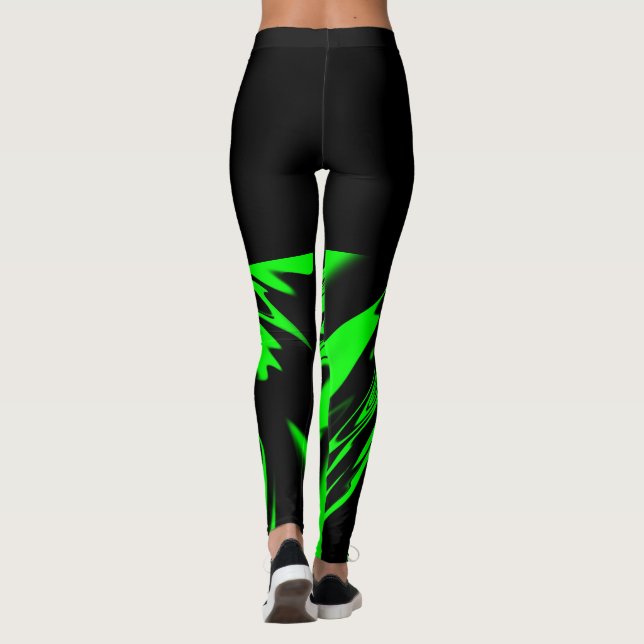 Bright neon lime green and black design Leggings (Back)