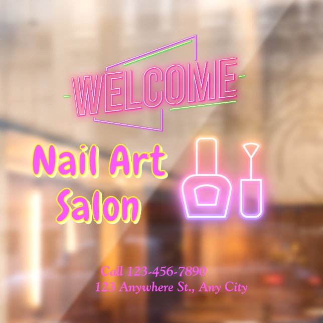 Bright Neon Nail Art Salon Entry – Personalized Window Cling (Sheet 2)