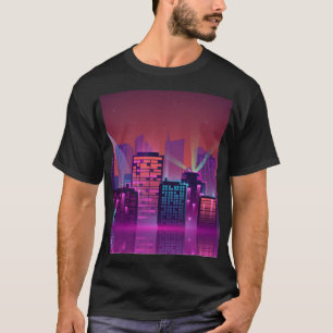 Bright neon night cityscape, vintage. T-Shirt