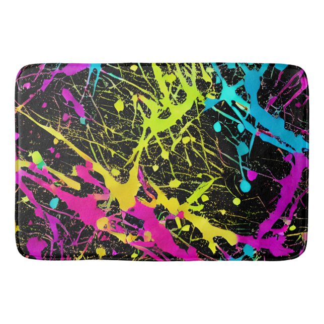 Bright Neon Paint Splatter Bath Mat (Front)