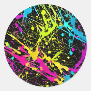 Bright Neon Paint Splatter Classic Round Sticker