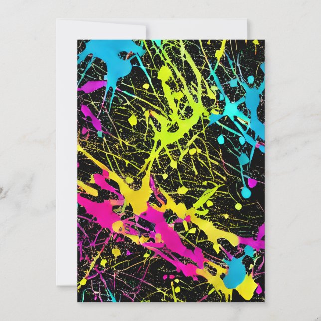 Bright Neon Paint Splatter Holiday Card (Front)