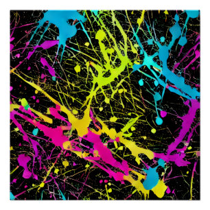 Bright Neon Paint Splatter Poster