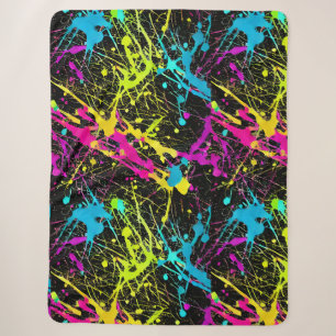 Bright Neon Paint Splatter Sherpa Blanket