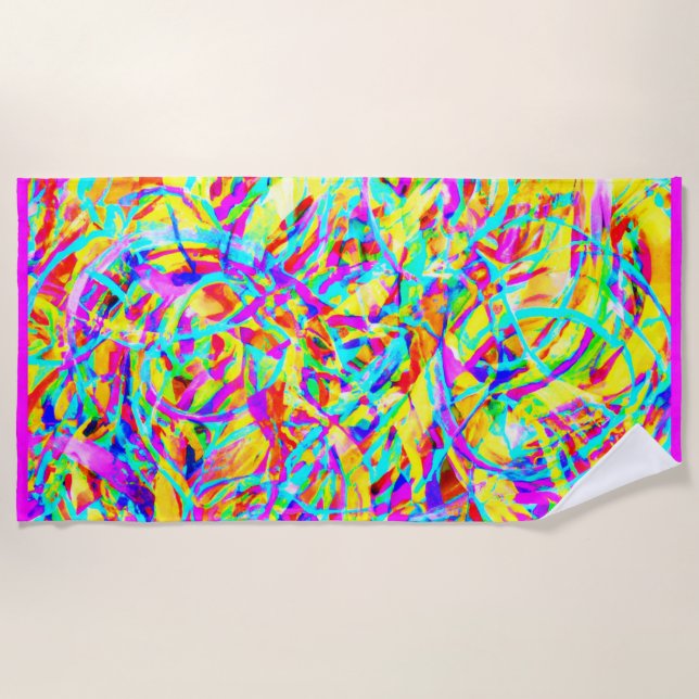 Bright Neon Patterns Print Beach Towel (Front)