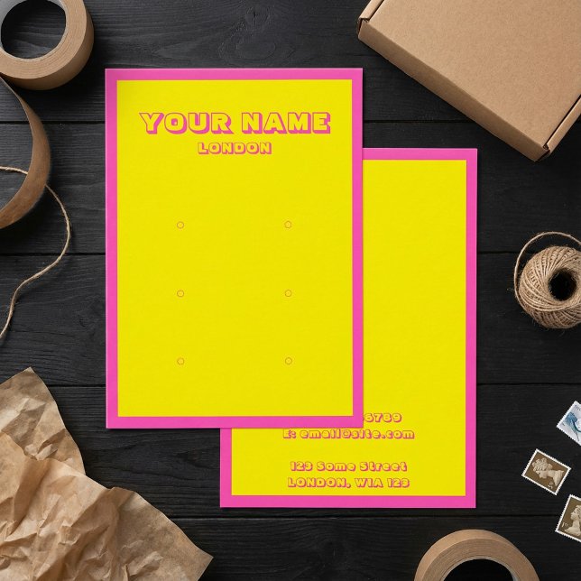 Bright neon pink and yellow earring display card (Bright neon pink and yellow earring display card.)