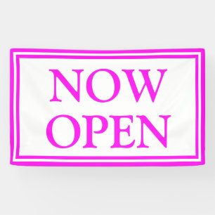 Bright Neon Pink White Business Now Open Banner