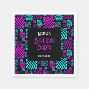 Bright Neon Purple Blue Geometric Birthday Napkin