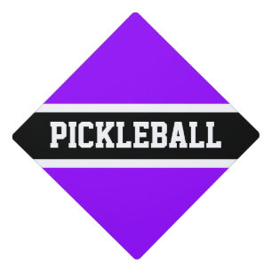 Bright Neon Purple Bold "PICKLEBALL" Text Stripes Graduation Cap Topper