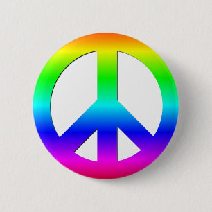 Bright Neon Rainbow CND Peace Symbol on White 2 Inch Round Button