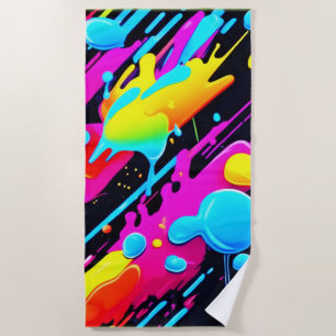 Bright Neon Splashes in Abstract Artwork Beach Towel