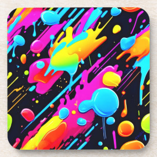 Bright Neon Splashes in Abstract Artwork Coaster