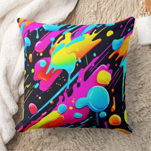 Bright Neon Splashes in Abstract Artwork Throw Pillow